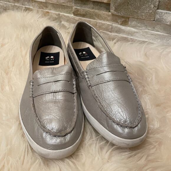 Cole Haan 9.5B Silver Leather Loafers | Grand.OS Comfort, Penny Style, Metallic - Picture 7 of 9